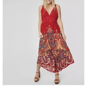 WILLOW & ROOT Medallion MIDI Dress Sz Large Sleeveless High low